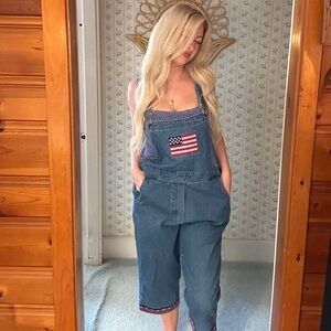 Vintage 90s denim patchwork overalls
